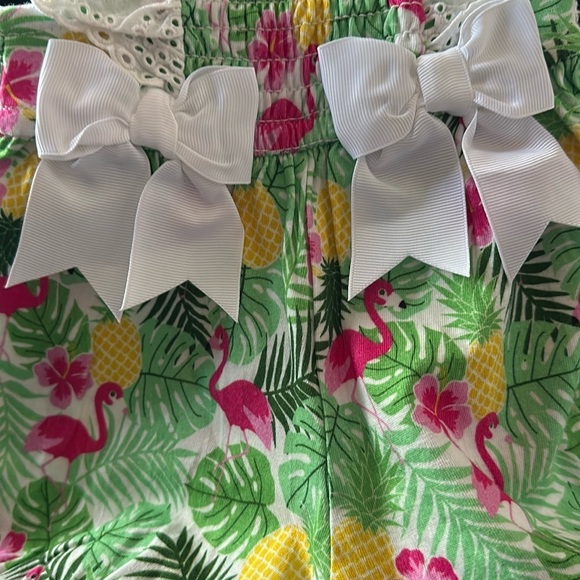 Rare Editions Ruffle Lace Straps Floral Pineapple Flamingo Print Romper - 3-6 mo - Picture 8 of 8